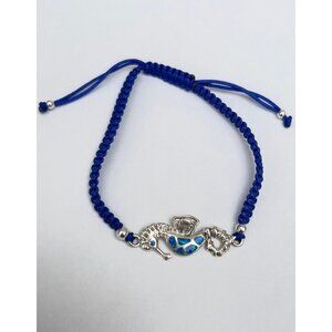 925 Sterling Silver Blue Opal Sea Macrame Thread Bracelet for Unisex
